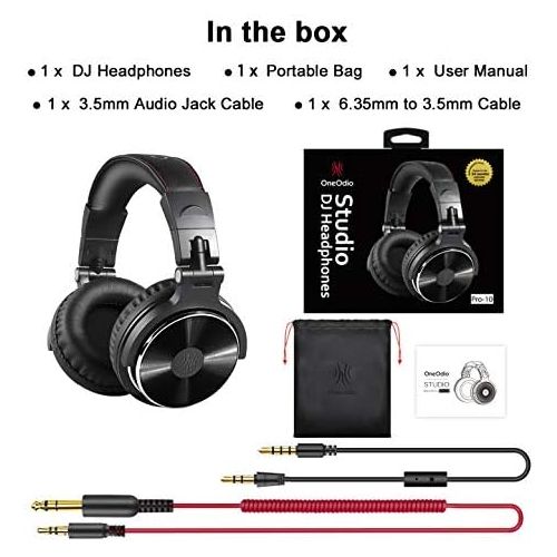  OneOdio Adapter-Free Closed Back Over Ear DJ Stereo Monitor Headphones, Professional Studio Monitor & Mixing, Telescopic Arms with Scale, Newest 50mm Neodymium Drivers - Black