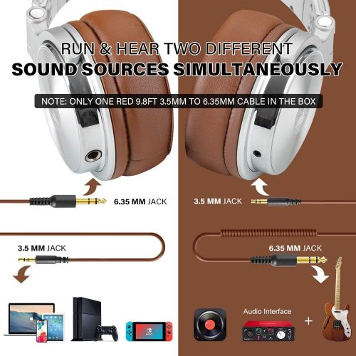  [아마존베스트]OneOdio Over Ear Studio Headphones with Cable with 6.3 mm & 3.5 mm Jack, Closed DJ Headphones with 50 mm Driver, Bass Sound