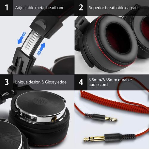  [아마존베스트]OneOdio Over Ear Headphones with Cable, HiFi Studio Headphones with Hi-Res, 50 mm Driver, Share Port, Large Ear Cups, 6.35 & 3.5 mm Jack, Closed DJ Headphones for Podcast, Mobile P