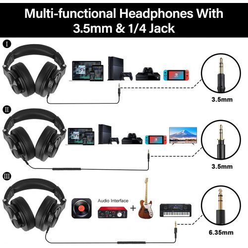  OneOdio A70 Bluetooth Over Ear Headphones, Wireless Headphones with 72H Playtime, Shareport, Foldable, 3.5mm/6.35mm Stereo Jack for Guitar Amp Computer PC Tablet Home Office Travel