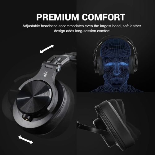  OneOdio A70 Bluetooth Over Ear Headphones, Wireless Headphones with 72H Playtime, Shareport, Foldable, 3.5mm/6.35mm Stereo Jack for Guitar Amp Computer PC Tablet Home Office Travel