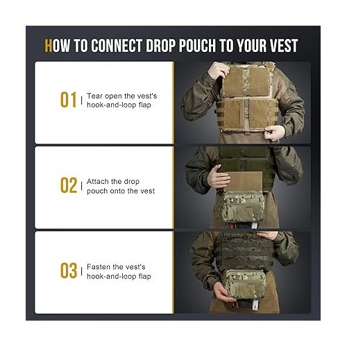  OneTigris Tactical Drop Pouch, Dangler Pouch PLUS1S Admin Pouch Tactical Tool Pouch with Hook and Loop Panel for Tactical Vest Chest Rig Plate Carrier Tactical Gear