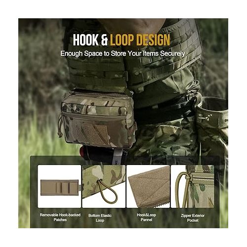  OneTigris Tactical Drop Pouch, Dangler Pouch PLUS1S Admin Pouch Tactical Tool Pouch with Hook and Loop Panel for Tactical Vest Chest Rig Plate Carrier Tactical Gear