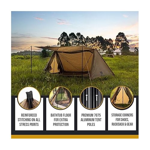  OneTigris OUTBACK RETREAT Camping Tent, 2 Person Tents for Camping Waterproof with 4 Tent Poles, Perfect for SUV RV Truck Car Camping, Backpacking, Bushcraft, Travel, Canoeing