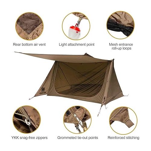  OneTigris Backwoods Bungalow Bushcraft Shelter 2.0, Ultralight Backpacking Tent with with Porch for Camping Hiking Backpacking Motorcycle Kayak Bushcrafters