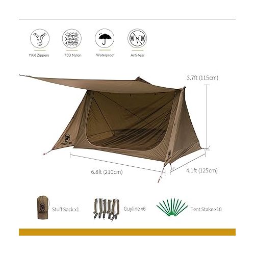  OneTigris Backwoods Bungalow Bushcraft Shelter 2.0, Ultralight Backpacking Tent with with Porch for Camping Hiking Backpacking Motorcycle Kayak Bushcrafters