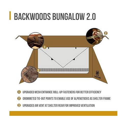  OneTigris Backwoods Bungalow Bushcraft Shelter 2.0, Ultralight Backpacking Tent with with Porch for Camping Hiking Backpacking Motorcycle Kayak Bushcrafters