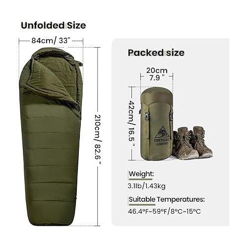  OneTigris Bushcrafter’s Sleeping Bags, Mummy Sleeping Bag for Camping Hiking Backpacking, Survival Gear