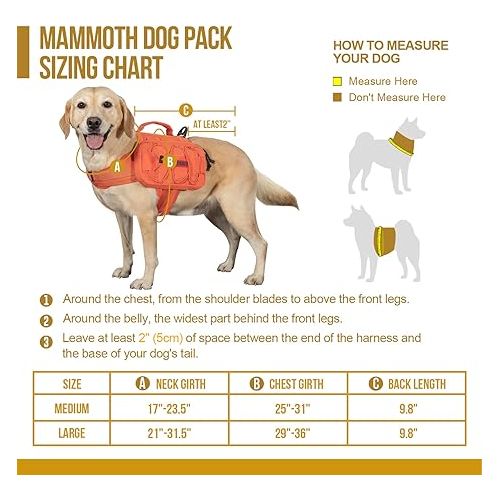  OneTigris Dog Backpack for Medium & Large Dogs, Mammoth Nylon Dog Pack Tactical Backpack Harness with Side Pockets for Hiking Walking Training Running