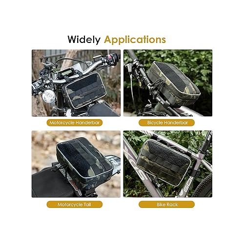  OneTigris Bike Handlebar Bag, 2.5L Versatile Motorcycle Fork Bag Universal Bicycle Front Storage Pouch Sissy Bar Bag with Shoulder Strap for ATV UTV Dirtbike Motorbike Cruiser Softail Snowmobiles