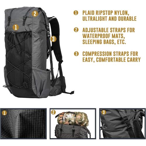  [아마존 핫딜] [아마존핫딜]OneTigris Black Orca LITE Roamer UL Backpack, 55L+5L, 2.5Ibs, Water Resistant