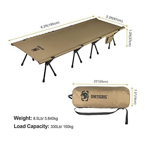  OneTigris Lightweight Camping Cot with Leg Extenders, Strong Support 330 Lbs, Durable Compact Tent Folding Bed for Adults Outdoor Overnighter Camping, Hiking, Travel, RV, Beach, Of