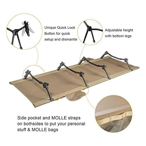  OneTigris Lightweight Camping Cot with Leg Extenders, Strong Support 330 Lbs, Durable Compact Tent Folding Bed for Adults Outdoor Overnighter Camping, Hiking, Travel, RV, Beach, Of