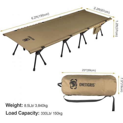  OneTigris Lightweight Camping Cot with Leg Extenders, Strong Support 330 Lbs, Durable Compact Tent Folding Bed for Adults Outdoor Overnighter Camping, Hiking, Travel, RV, Beach, Of