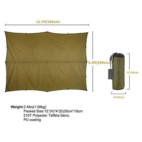  OneTigris Bulwark Camping Tarp, 100% Waterproof Bushcraft Shelter, SilNylon Lightweight Hammock Rain Fly Portable Anti UV Large 12.8ft x 9.5ft