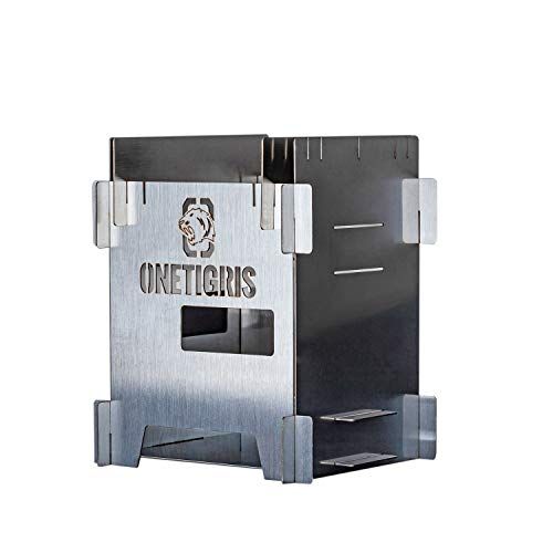  OneTigris ROCUBOID Camping Stove Foldable, Lightweight Portable Wood Burning Stove Stainless Steel with Pocket for Camping Hiking Backpacking Survival Outdoor Cooking Pinic BBQ