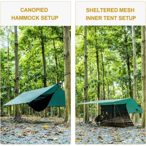  OneTigris Bastion Hammock Rain Fly Tarp Shelter Survival Gear, Waterproof Lightweight Compact for Camping Hiking Backpacking Survival Bushcraft