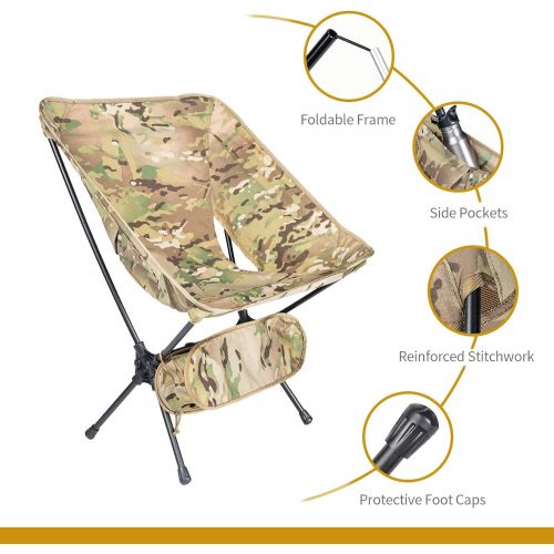  OneTigris Multicam Camping Chair Backpacking Hiking, 330 lbs Capacity, Compact Portable Folding Chair for Camping Hiking Gardening Travel Beach Picnic Lightweight Backpacking (Camo