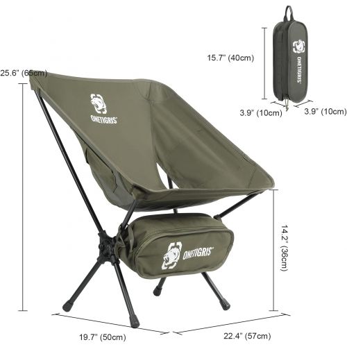  OneTigris Camping Backpacking Chair, 330 lbs Capacity, Compact Portable Folding Chair for Camping Hiking Gardening Travel Beach Picnic Lightweight Backpacking (Ranger Green)