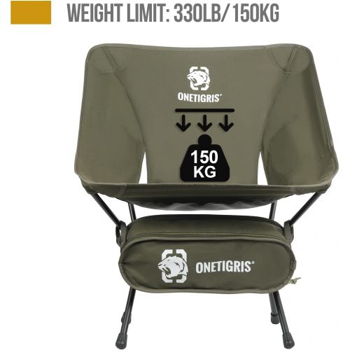  OneTigris Camping Backpacking Chair, 330 lbs Capacity, Compact Portable Folding Chair for Camping Hiking Gardening Travel Beach Picnic Lightweight Backpacking (Ranger Green)