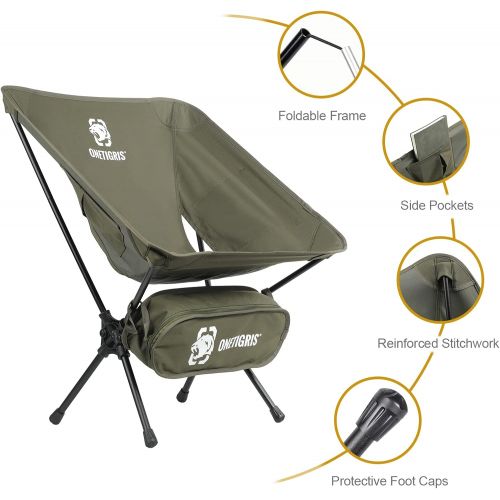  OneTigris Camping Backpacking Chair, 330 lbs Capacity, Compact Portable Folding Chair for Camping Hiking Gardening Travel Beach Picnic Lightweight Backpacking (Ranger Green)