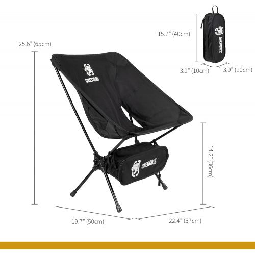  OneTigris Camping Backpacking Chair 2 Pack, 330 lbs Capacity, Compact Portable Folding Chair for Camping Hiking Gardening Travel Beach Picnic Lightweight Backpacking (Black-2 Pack)