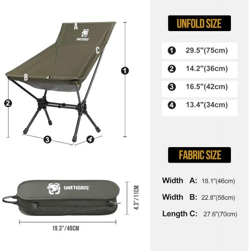  OneTigris Camping Backpacking Chair High Back, 330 lbs Capacity, Lightweight Compact Portable Folding Chair for Hiking Travel Beach Picnic