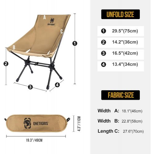  OneTigris Camping Backpacking Chair High Back, 330 lbs Capacity, Lightweight Compact Portable Folding Chair for Hiking Travel Beach Picnic