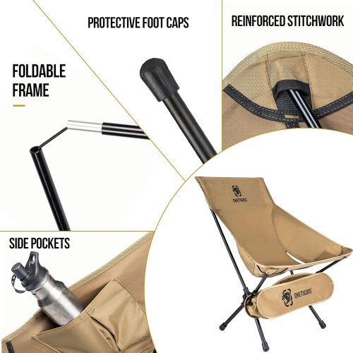  OneTigris Camping Backpacking Chair High Back, 330 lbs Capacity, Lightweight Compact Portable Folding Chair for Hiking Travel Beach Picnic