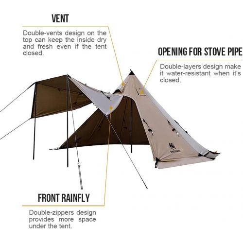  OneTigris Northgaze Canvas Hot Tent with Stove Jack, Wind-Proof Flame-Retardant, Durable 4 Season Camping Pyramid Teepee Tent for 2~4 Person