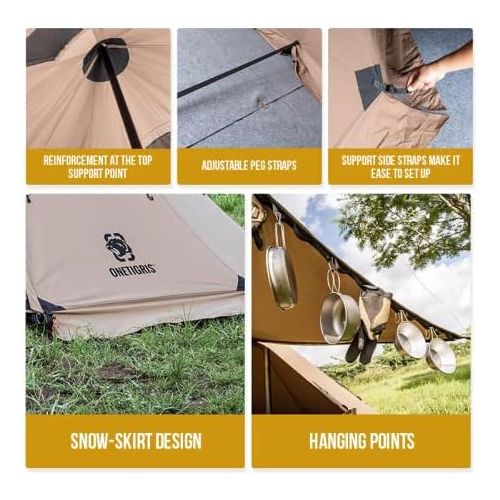  OneTigris Northgaze Canvas Hot Tent with Stove Jack, Wind-Proof Flame-Retardant, Durable 4 Season Camping Pyramid Teepee Tent for 2~4 Person