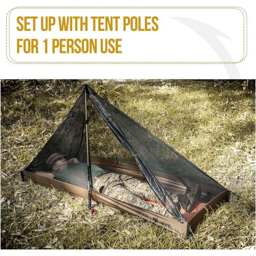  OneTigris Mesh Teepee Tent, Ultralight 1 Person Inner Mesh Tent with Waterproof Bathtub Floor for Outdoor Camping Hiking Backpacking Bushcraft Tarp Hot Tent Shelter