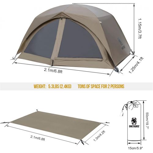  OneTigris SCAENA Backpacking Tent, Lightweight Bushcraft Shelter with Footprint, Heavy Duty Double Layer Freestanding 2 Person Tent for Camping, Hiking, Bushcraft, Mountaineering