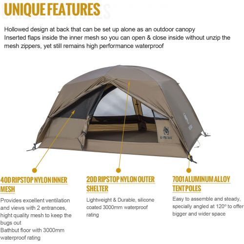  OneTigris SCAENA Backpacking Tent, Lightweight Bushcraft Shelter with Footprint, Heavy Duty Double Layer Freestanding 2 Person Tent for Camping, Hiking, Bushcraft, Mountaineering