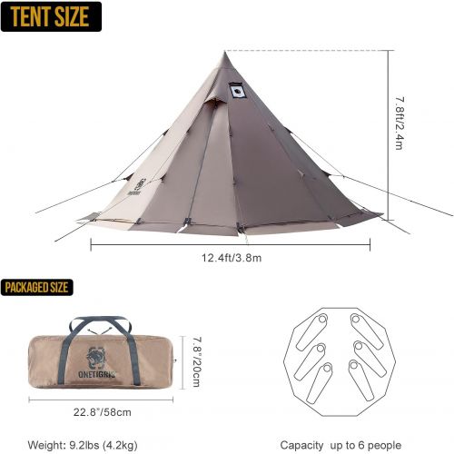  OneTigris Rock Fortress Hot Tent with Stove Jack Bushcraft Shelter, 4~6 Person, 4 Season Tipi Tent for Family Camping Hunting Fishing Waterproof Wind-Proof.