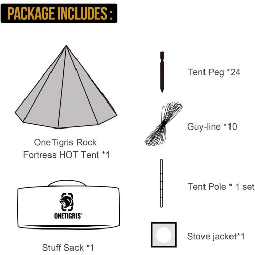  OneTigris Rock Fortress Hot Tent with Stove Jack Bushcraft Shelter, 4~6 Person, 4 Season Tipi Tent for Family Camping Hunting Fishing Waterproof Wind-Proof.