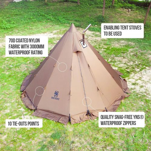  OneTigris Rock Fortress Hot Tent with Stove Jack Bushcraft Shelter, 4~6 Person, 4 Season Tipi Tent for Family Camping Hunting Fishing Waterproof Wind-Proof.