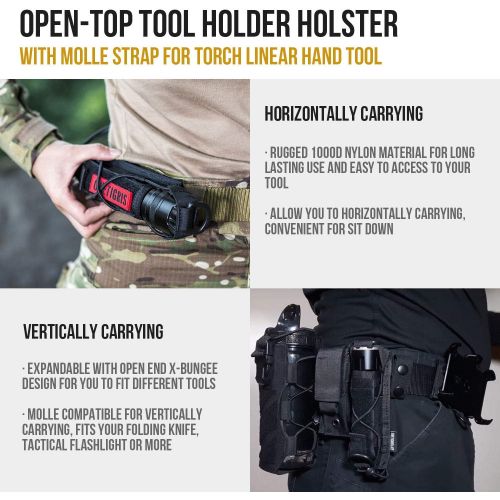  [아마존베스트]OneTigris Tactical Flashlight Holster Open-top Holder Pouch for Torch Linear Hand Tool with MOLLE Strap for Vertical & Horizontal Carrying (Black)