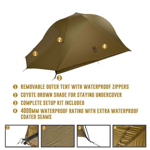  OneTigris OASIS Single Tent, Lightweight Backpacking Tent, 4000mm Waterproof Survival Tent