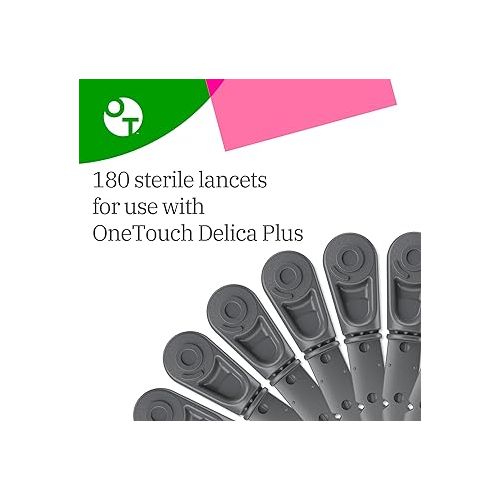  OneTouch Delica Plus Lancets for Diabetes Testing | Fine 30 Gauge Lancets for Blood Test | Diabetic Supplies for Blood Sugar Monitor | Lancets for Lancing Device, 180 Count