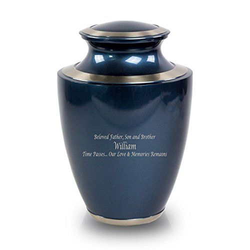  OneWorld Memorials Metallic Trinity Brass Memorial Urns - Large - Holds Up to 200 Cubic Inches of Ashes - Blue Cremation Urns for Human Ashes - Custom Engraving Included