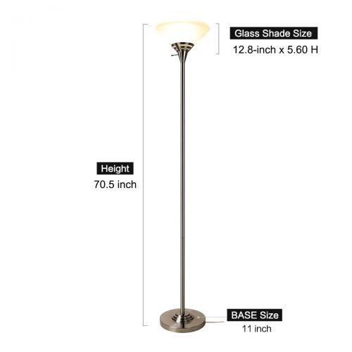  Oneach Cecile Modern Torchiere Floor Lamp 150-Watt Light 70.5-Inch with Frosted White Alabaster Glass Shade,Brushed Steel,Lamps for Reading Living Room Bedroom