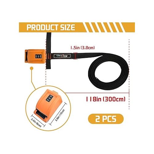  800lbs Lockable Tie Down Straps with 3-Digit Password Buckle Include 3 Steel Cables 1.5
