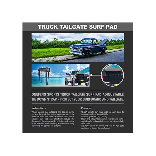  Tailgate Surf Pad, Pickup Pads Tailgate Waterproof Protective Pad with Adujustable Tie Down Strap - Protect Your Surfboard, SUP,Paddleboards and Tailgate