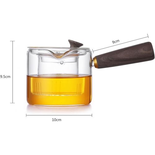  ONEISALL Glas-Teekanne mit Holzgriff, Mini-koch- und Kaffeekanne, langlebiger Teekanne, Glas-Teekanne mit Glasfilter-Filter fuer Zuhause und Buero GYBL458 (400 ml)