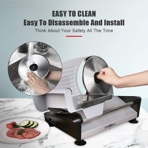  [아마존 핫딜] [아마존핫딜]Meat Slicer Electric Deli Food Slicer with 2 Interchangeable Blades, Oneisall Removable 7.5’’ Stainless Steel Blade & Food Carriage, Precisely Adjustable Thickness Cuts Meat, Non-S