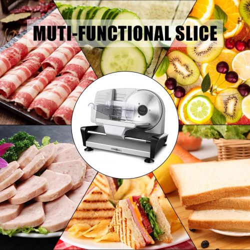  [아마존 핫딜] [아마존핫딜]Meat Slicer Electric Deli Food Slicer with 2 Interchangeable Blades, Oneisall Removable 7.5’’ Stainless Steel Blade & Food Carriage, Precisely Adjustable Thickness Cuts Meat, Non-S