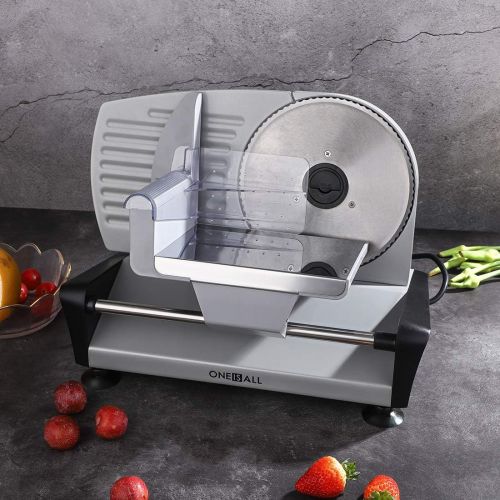  [아마존 핫딜] [아마존핫딜]Meat Slicer Electric Deli Food Slicer with 2 Interchangeable Blades, Oneisall Removable 7.5’’ Stainless Steel Blade & Food Carriage, Precisely Adjustable Thickness Cuts Meat, Non-S