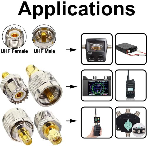  Onelinkmore SMA-UHF RF Connectors Kit SMA to UHF PL259 SO239 4 Type Set SMA Jack/Plug to UHF Nickel Gold Plated Test Converter Pack of 4 …