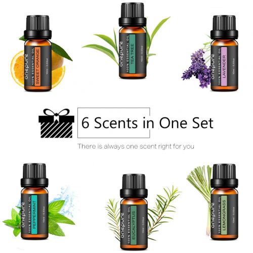  Onepure Aromatherapy Essential Oils Gift Set, 6 Bottles/ 10ml each, 100% Pure ( Lavender, Tea Tree, Eucalyptus, Lemongrass, Sweet Orange, Peppermint)